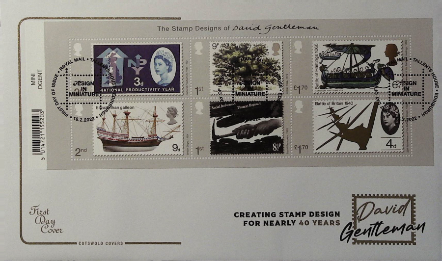 2022 Stamp Designs of David Gentleman COTSWOLD FDC - FDI TALLENTS HOUSE, EDINBURGH Postmark
