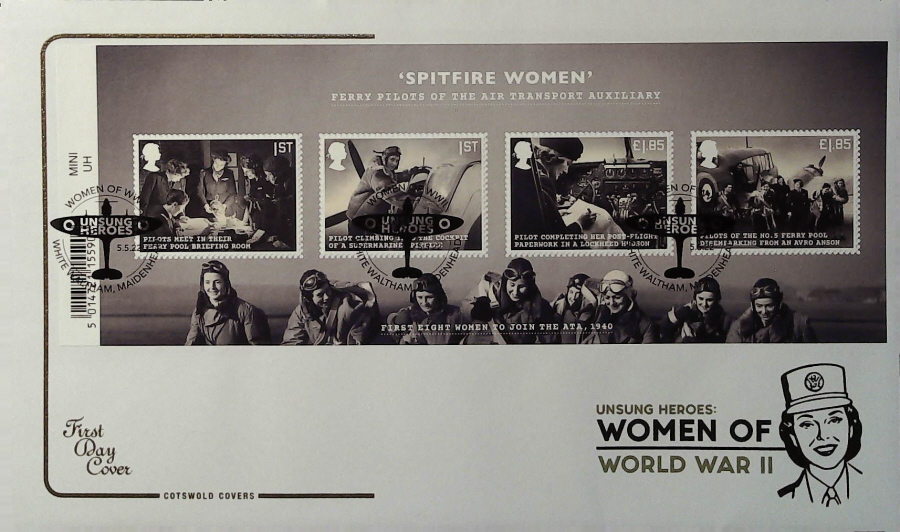 2022 Unsung Heroes Women of World War 11 MINI SHEET COTSWOLD FDC -WHITE WALTHAM, MAIDENHEAD Postmark