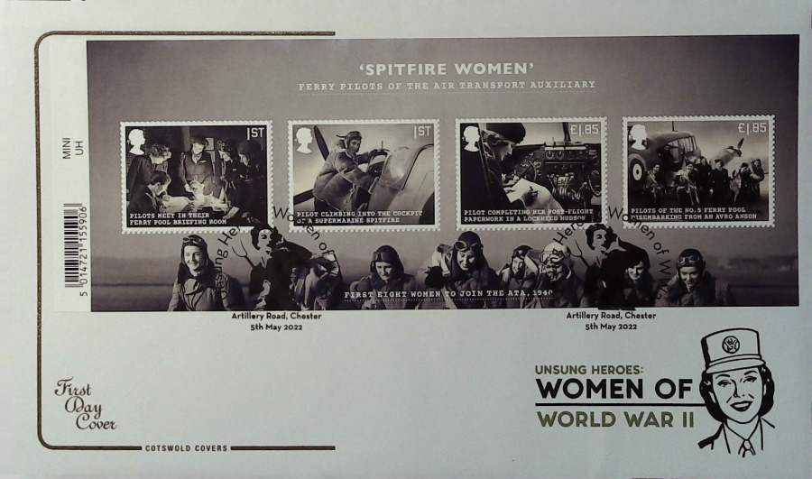 2022 Unsung Heroes Women of World War 11 MINI SHEET COTSWOLD FDC - ARTILLERY ROAD, CHESTER Postmark