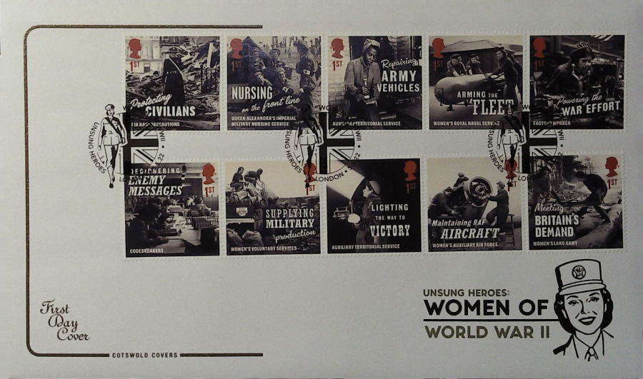 2022 Unsung Heroes Women of World War 11 SET COTSWOLD FDC -Unsung Heroes LONDON Postmark