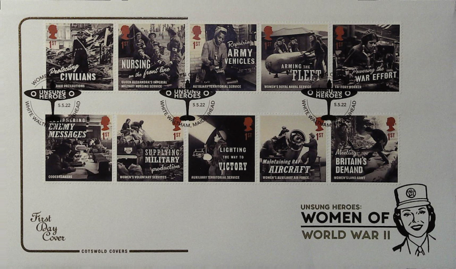 2022 Unsung Heroes Women of World War 11 SET COTSWOLD FDC - WHITE WALK, MAIDENHEAD Postmark