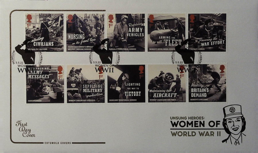 2022 Unsung Heroes Women of World War 11 SET COTSWOLD FDC -WILMSLOW Postmark