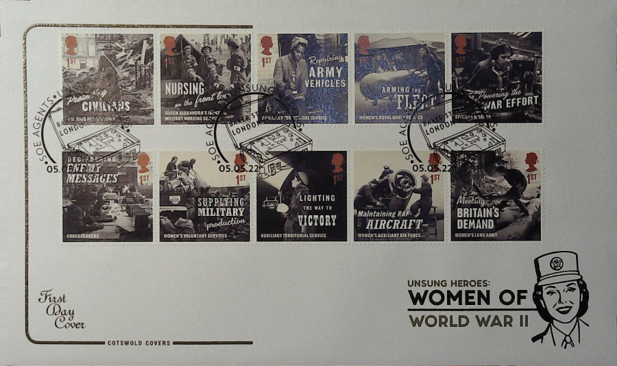 2022 Unsung Heroes Women of World War 11 SET COTSWOLD FDC -SOE AGENTS BAKER STREET, LONDON W1U Postmark