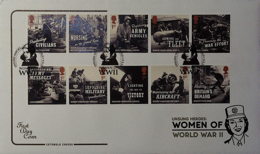 2022 Unsung Heroes Women of World War 11 SET COTSWOLD FDC -Unsung Heroes HATFIELD Postmark