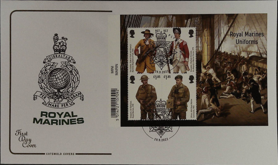 2022 ROYAL MARINES MINI SHEET COTSWOLD FDC - Royal Marines,Plymouth Postmark