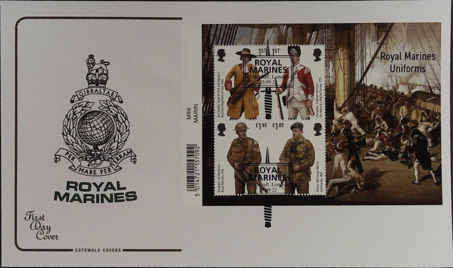 2022 ROYAL MARINES MINI SHEET COTSWOLD FDC - Whitehall, London Postmark