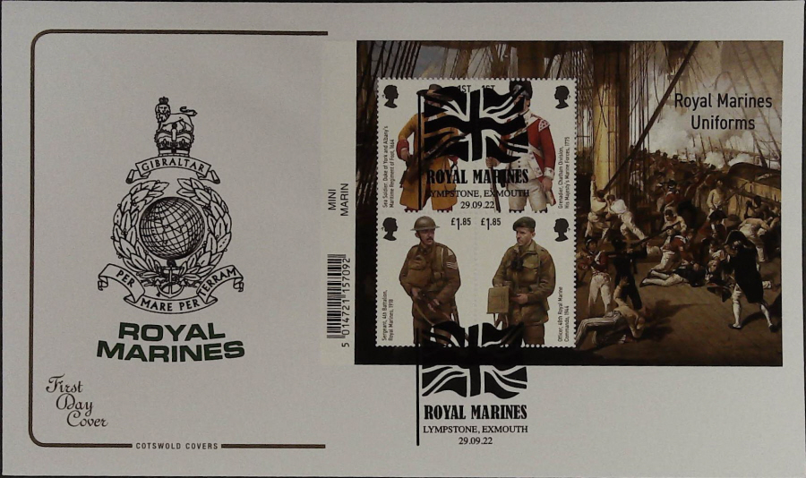 2022 ROYAL MARINES MINI SHEET COTSWOLD FDC - Lympstone, Exmouth Postmark