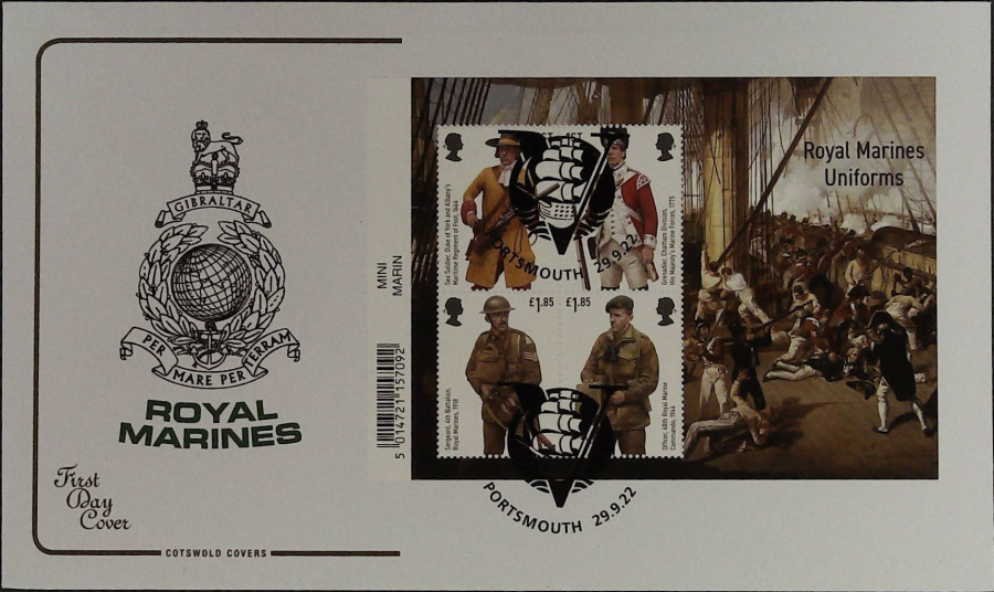 2022 ROYAL MARINES MINI SHEET COTSWOLD FDC - Portsmouth Postmark]