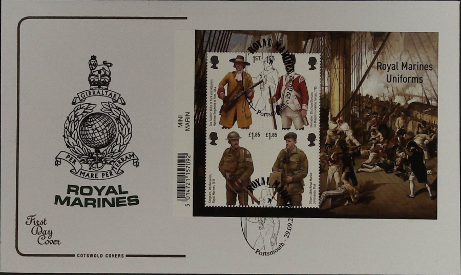2022 ROYAL MARINES MINI SHEET COTSWOLD FDC - Portsmouth OVAL Postmark]