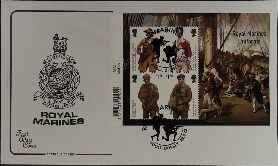 2022 ROYAL MARINES MINI SHEET COTSWOLD FDC - Poole, Dorset Postmark] [