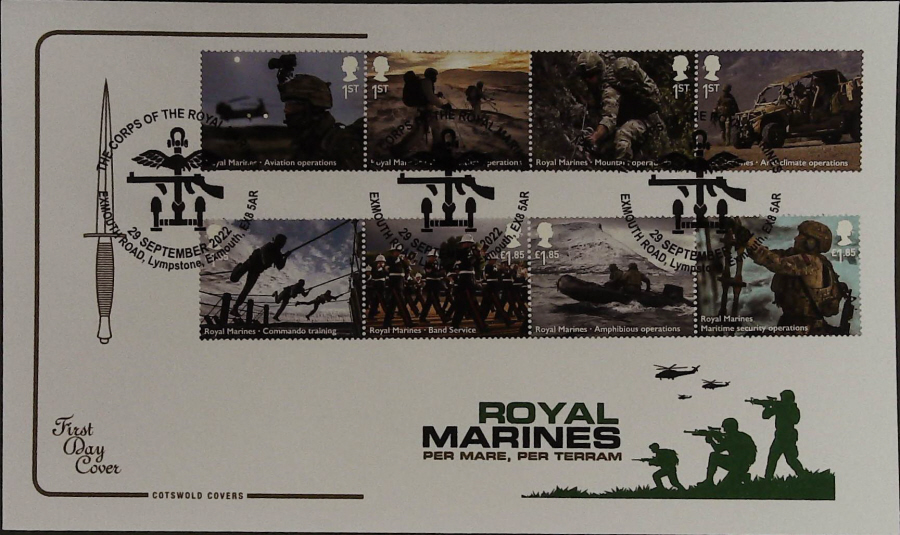 2022 ROYAL MARINES SET COTSWOLD FDC - Exmouth Rd, Lympstone,Exmouth Postmark [