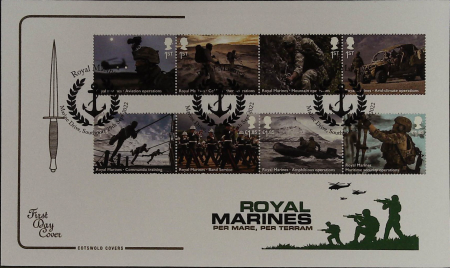 2022 ROYAL MARINES SET COTSWOLD FDC - Marine Drive, Southport, Postmark