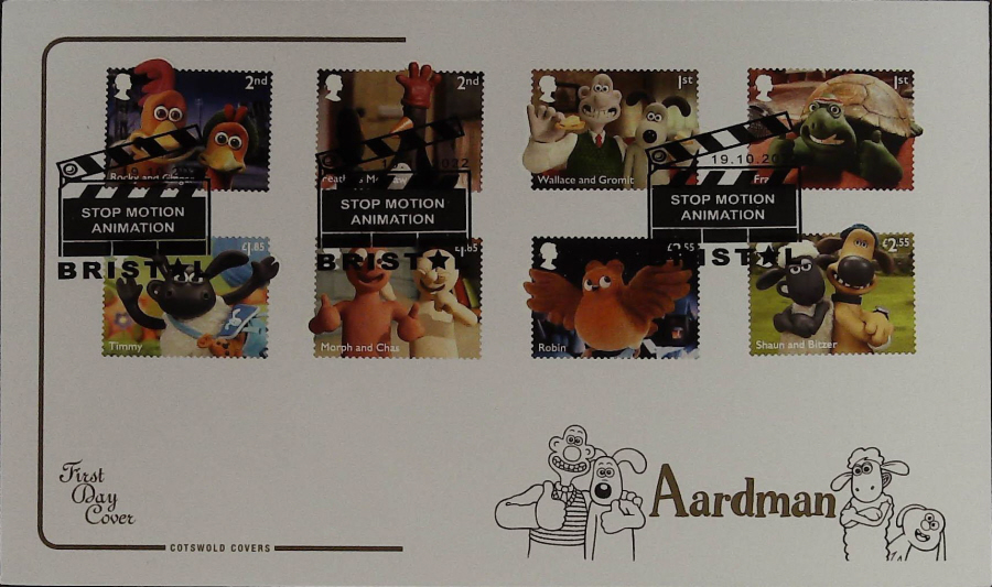 2022 Aardman Set SET COTSWOLD FDC -Bristol Stop Motion Animation Postmark