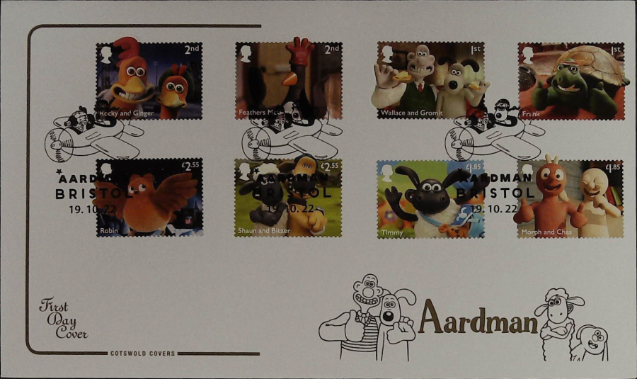 2022 Aardman Set SET COTSWOLD FDC -Bristol Plane Postmark