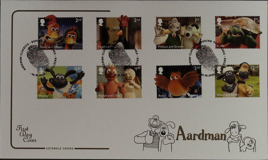 2022 Aardman Set SET COTSWOLD FDC -Bristol Fingerprint Postmark