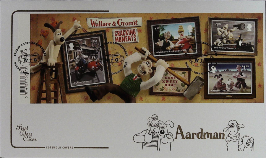 2022 Aardman MINI SHEET COTSWOLD FDC -Wigan Studio Animation Postmark