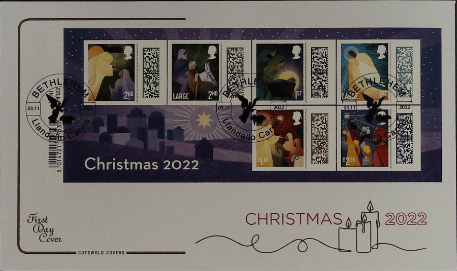2022 CHRISTMAS MINI SHEET COTSWOLD FDC - Bethlehem, Llandeilo Carms Postmark - Click Image to Close