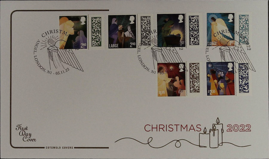 2022 CHRISTMAS SET. COTSWOLD FDC - ANGEL, LONDON Postmark