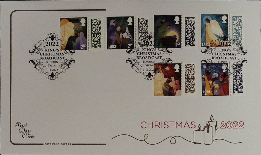 2022 CHRISTMAS SET. COTSWOLD FDC - KINGS BROADCAST, LONDON SW1A Postmark - Click Image to Close