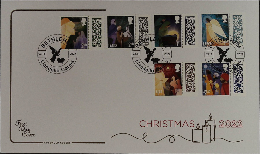 2022 CHRISTMAS SET. COTSWOLD FDC - Bethlehem, Llandeilo Carms Postmark