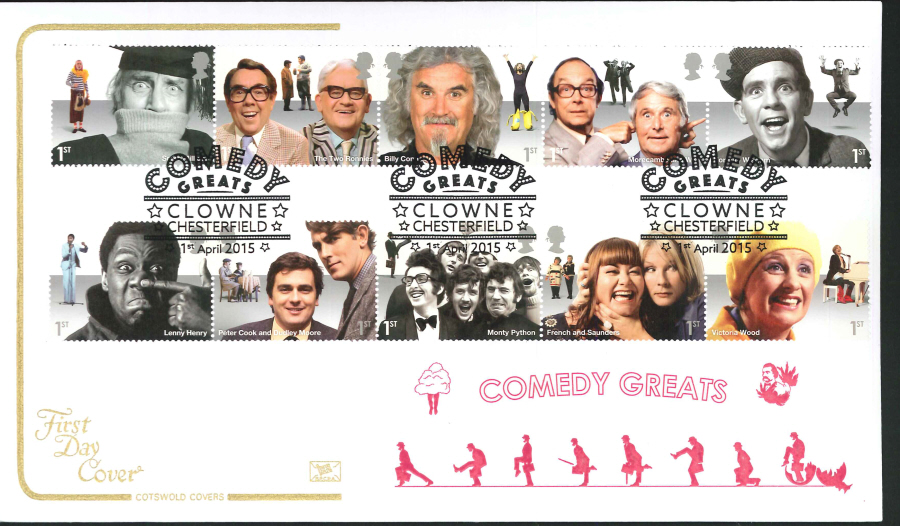 2015 Comedy Greats First Day Cover,Cotswold,Clowne,Chesterfield Postmark