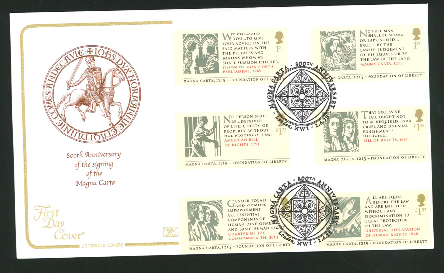 2015 Magna Carta First Day Cover,Cotswold, London N W 1 Postmark