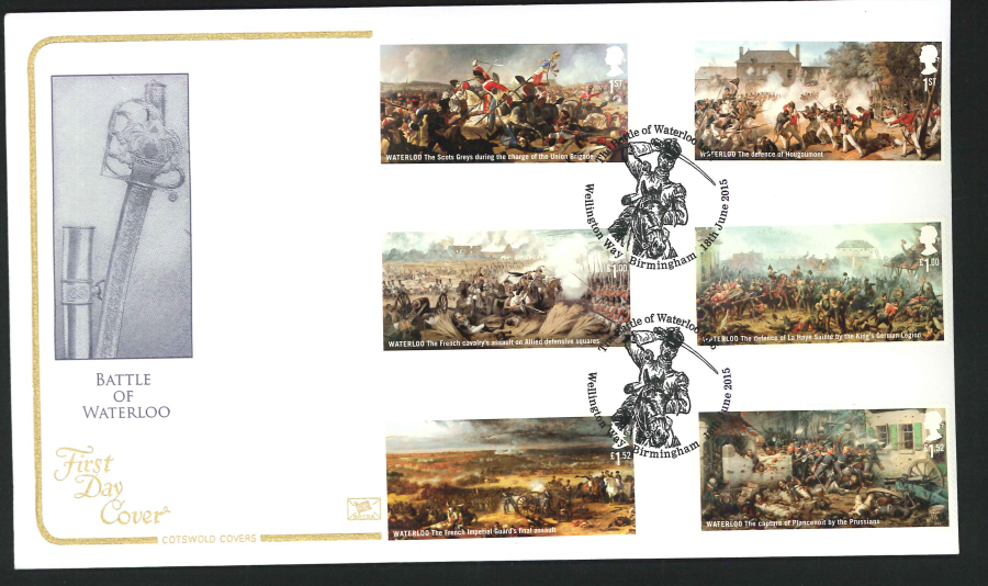 2015 - Waterloo Set First Day Cover, Cotswold,Wellington Way Birmingham Postmark - Click Image to Close