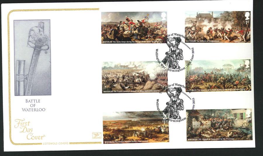 2015 - Waterloo Set First Day Cover, Cotswold,Wellington Way Birmingham Postmark