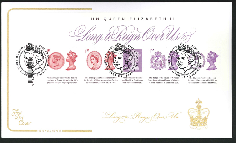 2015 -Long to Reign Over Us Mini Sheet First Day Cover, Cotswold, London W1 Postmark - Click Image to Close