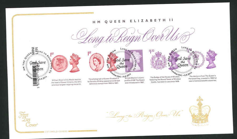 2015 -Long to Reign Over Us Mini Sheet First Day Cover, Cotswold, God Save the Queen London SW1 Postmark