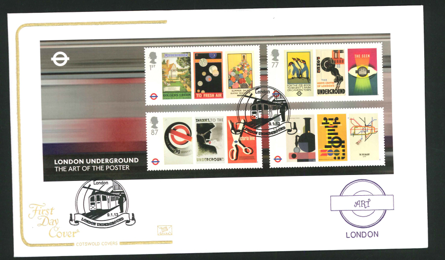 2013 - London Underground Miniature Sheet Cotswold First Day Cover, London Underground Postmark