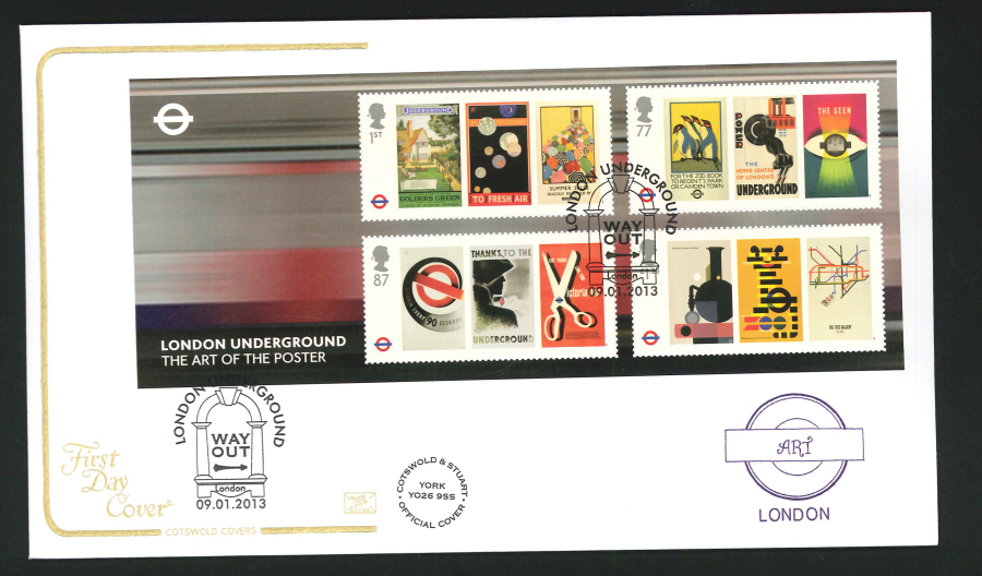 2013 - London Underground Miniature Sheet Cotswold First Day Cover, London Way Out Postmark