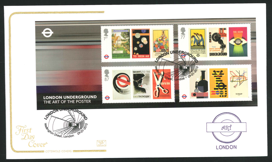 2013 - London Underground Miniature Sheet Cotswold First Day Cover,Wellington St London Postmark