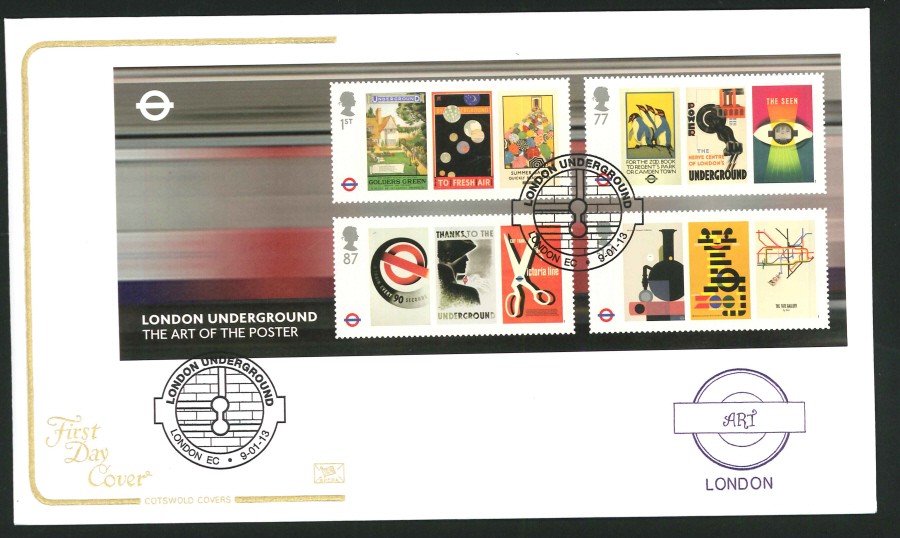 2013 - London Underground Miniature Sheet Cotswold First Day Cover, London EC Postmark