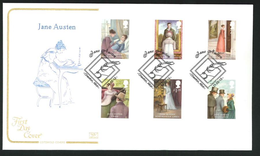 2013 - Jane Austen Cotswold First Day Cover, Queen Square Bath Postmark