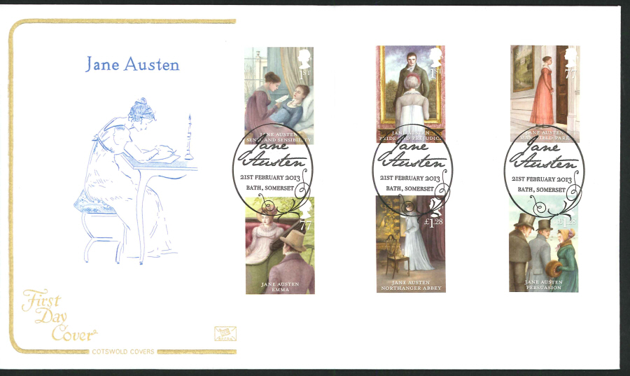 2013 - Jane Austen Cotswold First Day Cover, Bath Diff Postmark