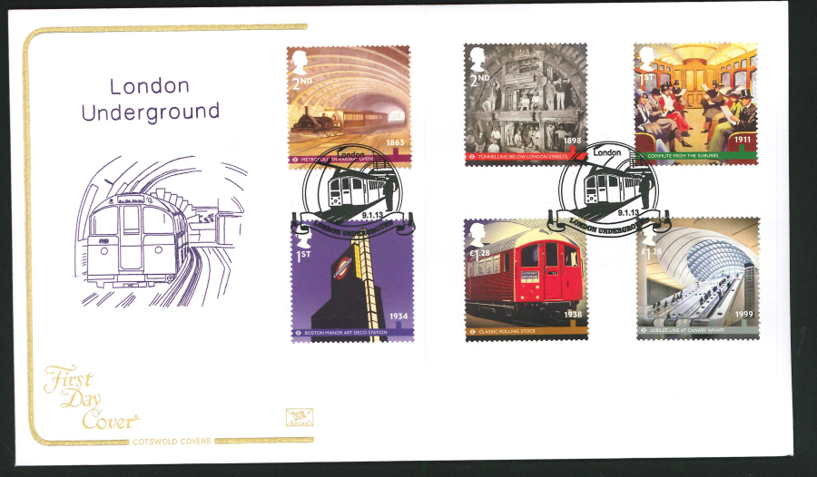 2013 - London Underground Set Cotswold First Day Cover, London Underground Postmark
