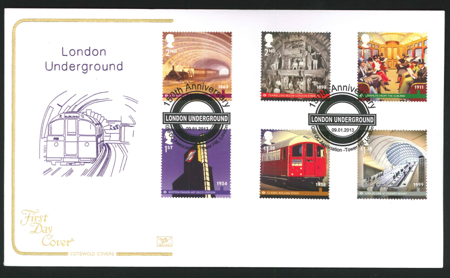 2013 - London Underground Set Cotswold First Day Cover, Tower Hill London Postmark