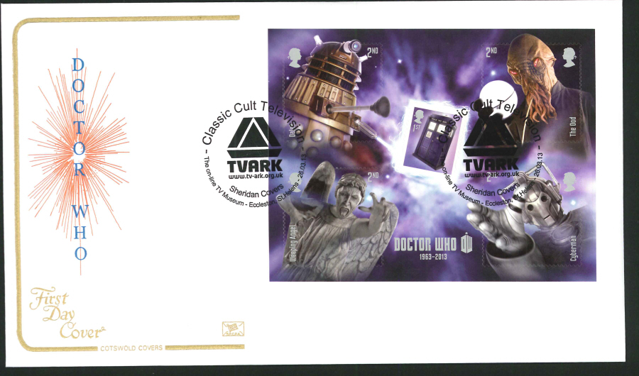 2013 - Dr. Who Mini Sheet Cotswold FDC T V Museum Handstamp - Click Image to Close