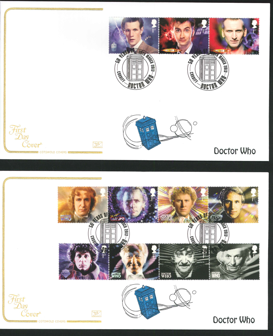 2013 - Dr. Who Set Cotswold FDC Police Box Cardiff Handstamp - Click Image to Close