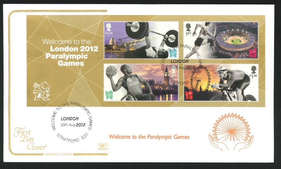 2012 - Paralympic Games Mini Sheet Cotswold First Day Cover, Stratford E20 Postmark