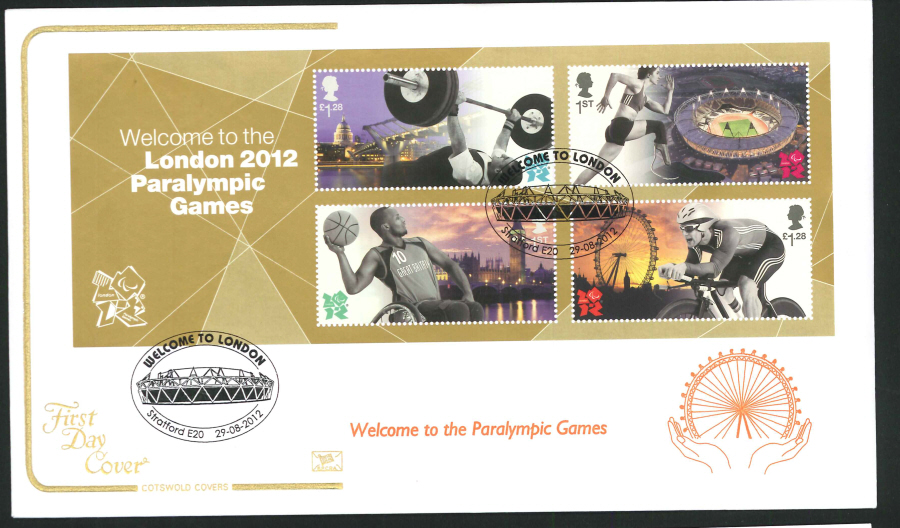 2012 - Paralympic Games Mini Sheet Cotswold First Day Cover, Stratford E20 Stadium Postmark