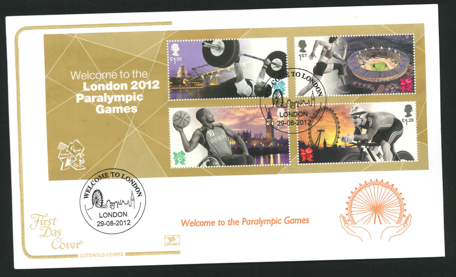 2012 - Paralympic Games Mini Sheet Cotswold First Day Cover,Welcome to London Postmark