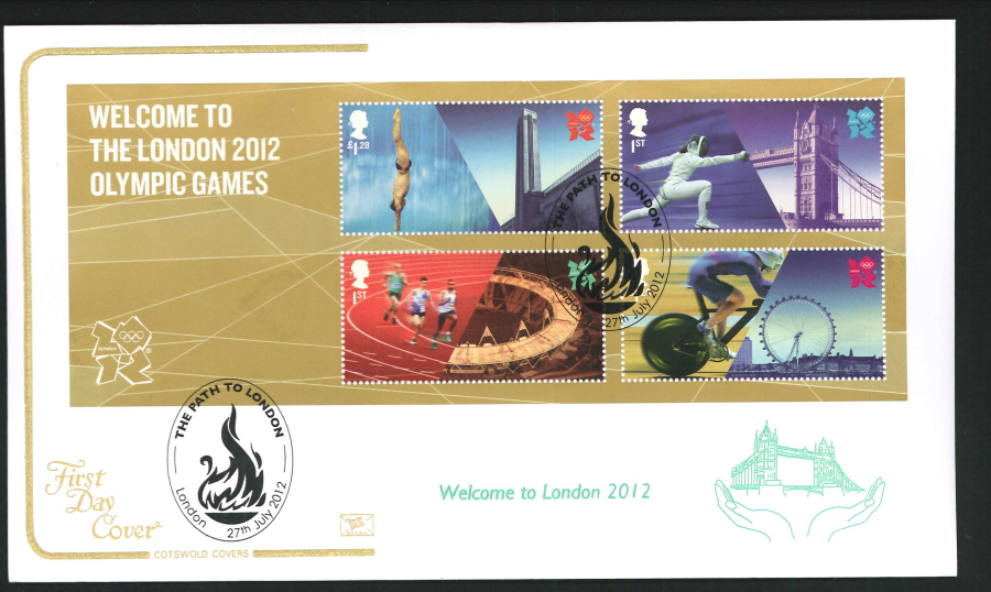 2012 - Olympic Games Mini Sheet Cotswold First Day Cover,The Path to London Postmark