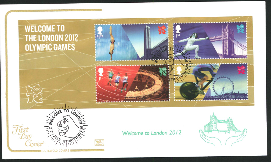 2012 - Olympic Games Mini Sheet Cotswold First Day Cover,Welcome to London Postmark - Click Image to Close