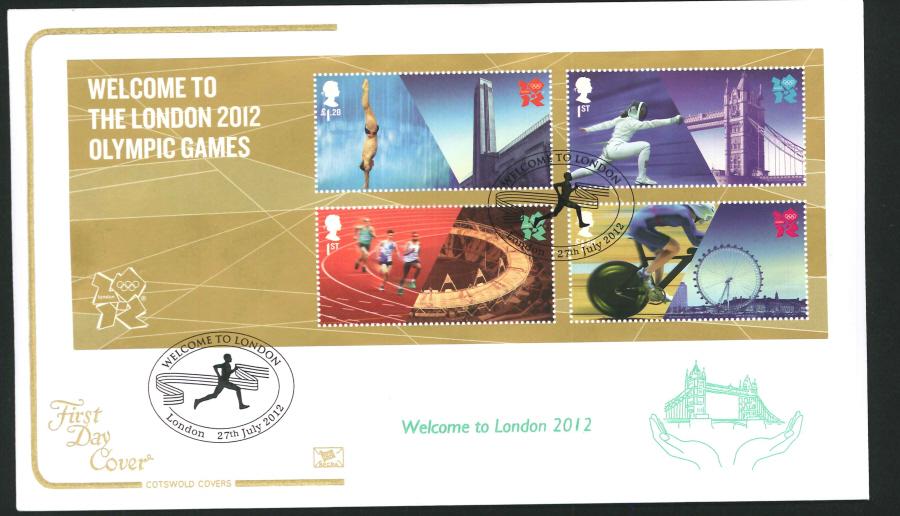 2012 - Olympic Games Mini Sheet Cotswold First Day Cover,Welcome to London Runner Postmark