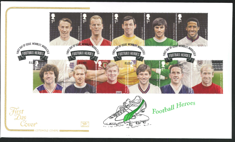2013 -Football Heroes Set Cotswold First Day Cover,F D I Wembley Postmark
