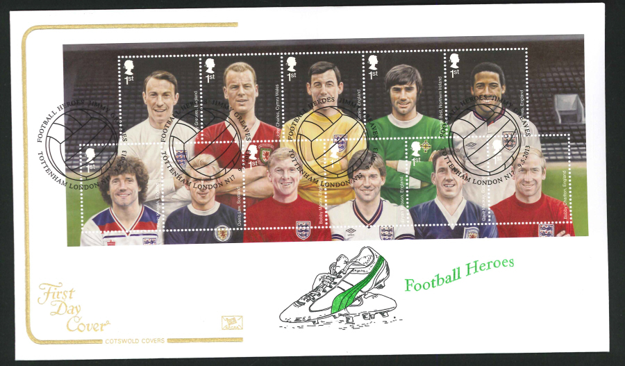2013 -Football Heroes Miniature Sheet Cotswold First Day Cover, Tottenham London N17 Postmark
