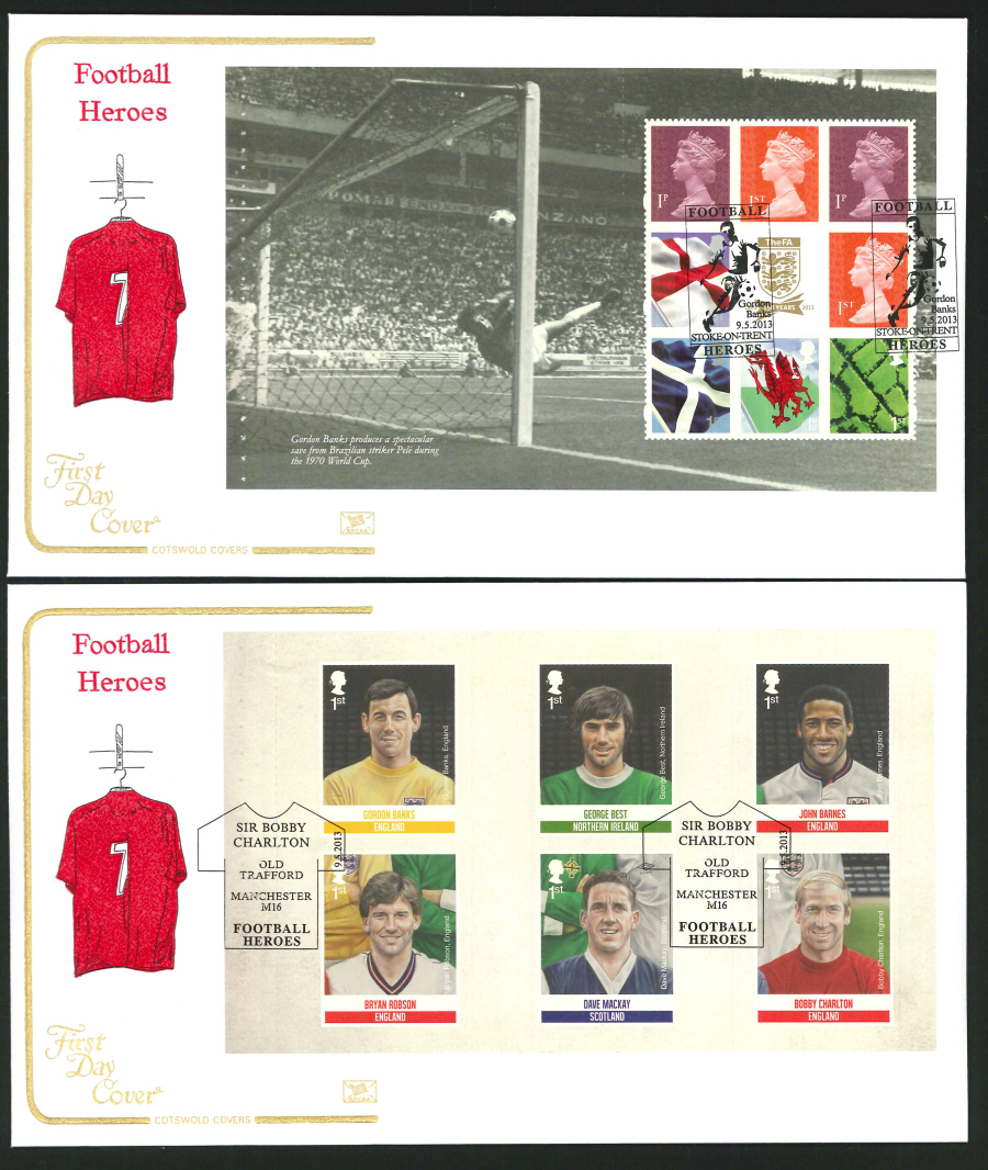 2013 -Football Heroes PSB Cotswold First Day Covers,4 different Postmarks