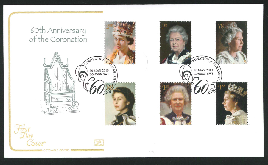 2013 - Queen's Portraits Coronation Cotswold First Day Cover, 60 years London SW1 Postmark